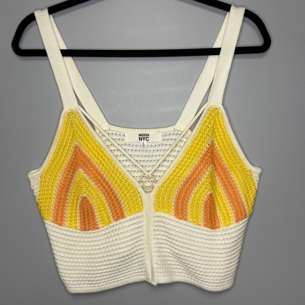 Madden NYC Y2K Festival‎ Retro Crochet Knit Hippie Boho Crop Top Sz L